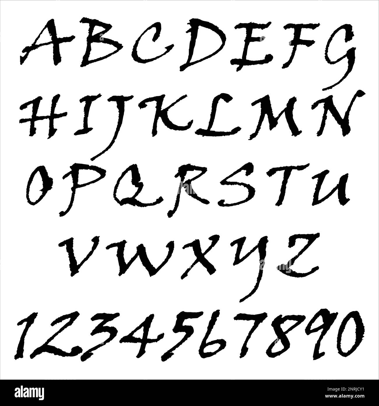 Font calligraphy moderno. Lettere a pennello scritte a mano. Maiuscole, numeri. Lettere a mano alfabeto per il vostro disegno: Calligrafia di nozze, logo, slogan, Illustrazione Vettoriale