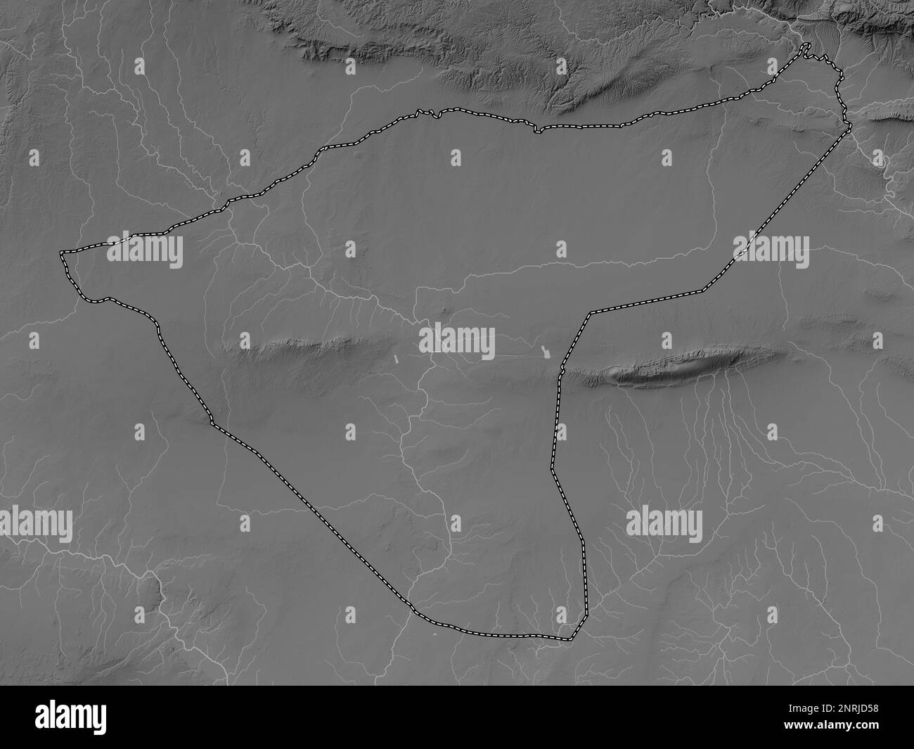 Al Hasakah, provincia della Siria. Mappa in scala di grigi con laghi e fiumi Foto Stock