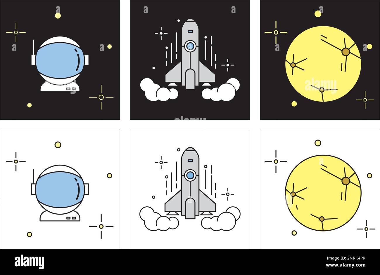 Set icone vettore astronomico. Spazio e pianeti icona vettoriale illustrazione.Scienza spaziale e simboli Astrologia. Icona dell'universo. Illustrazione Vettoriale