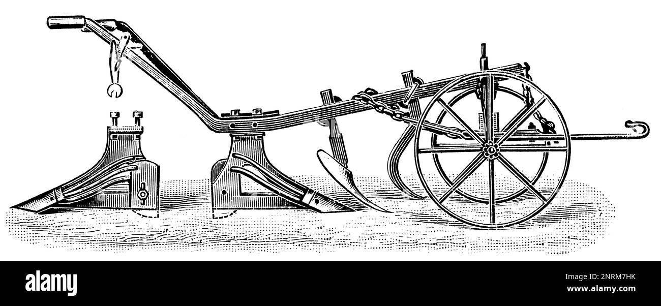 Aratro di patate. Pubblicazione del libro 'Meyers Konversations-Lexikon', Volume 2, Lipsia, Germania, 1910 Foto Stock