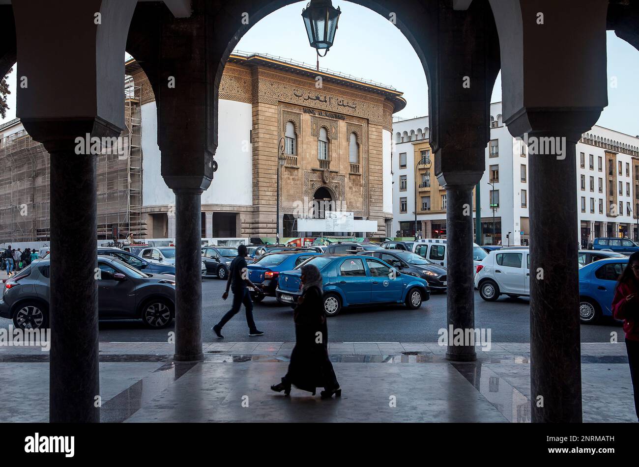 Bank Al Maghrib edificio, Mohammed V avenue, Rabat. Il Marocco Foto Stock