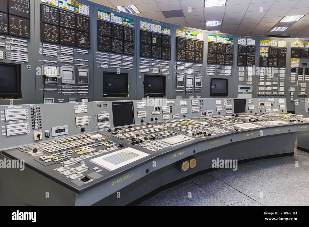Visaginas, Lituania - 2023 febbraio 26: Centrale nucleare di Ignalina. Pannello di controllo identico alla centrale di Cernobyl. ph di alta qualità Foto Stock