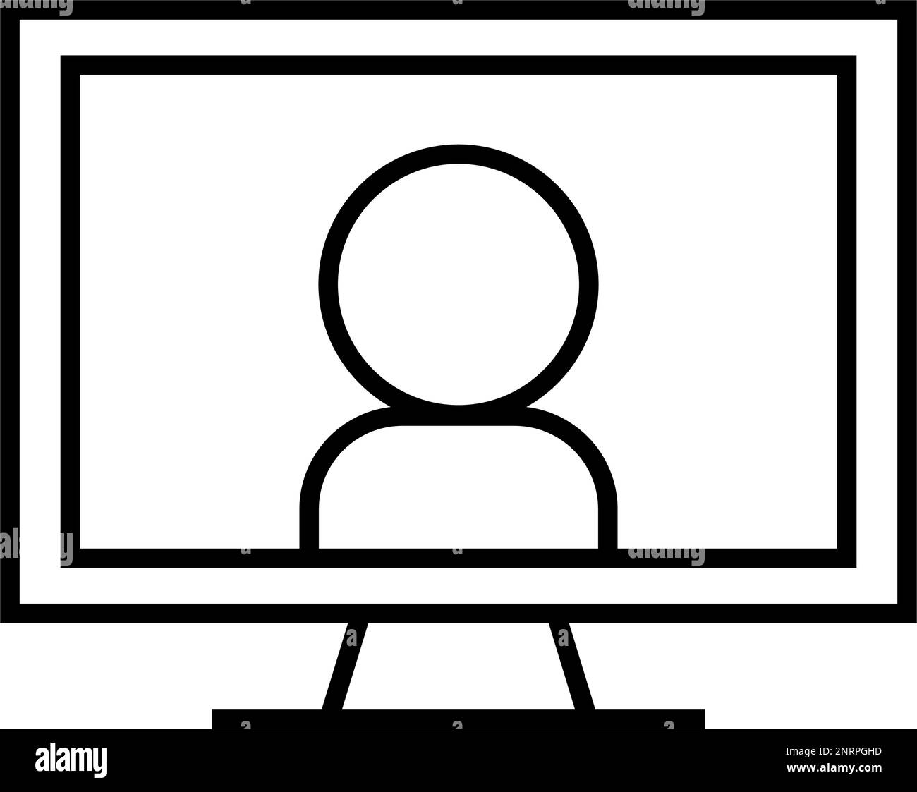 Icona riunione online. Videochiamata su PC desktop. Vettore modificabile. Illustrazione Vettoriale