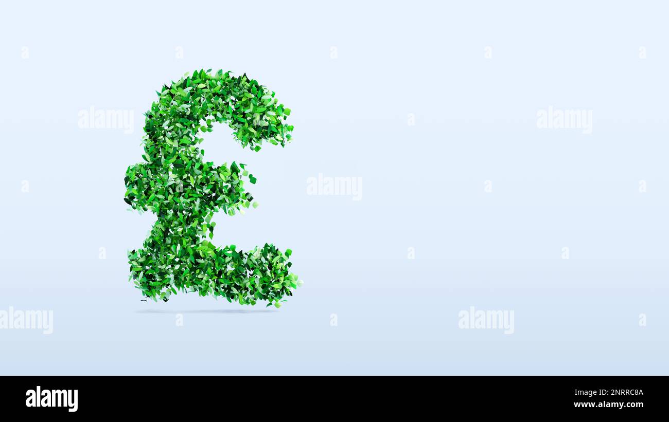 Segno di valuta britannica fatto di foglie fluttuanti nell'aria Foto Stock