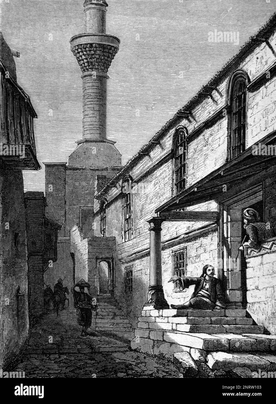 Ingresso all'ex cattedrale di San Giovanni, oggi chiesa ortodossa, nella città vecchia, nella città vecchia o nel quartiere storico di Rodi, Grecia. Vintage Engraving o Illustrazione 1862 Foto Stock