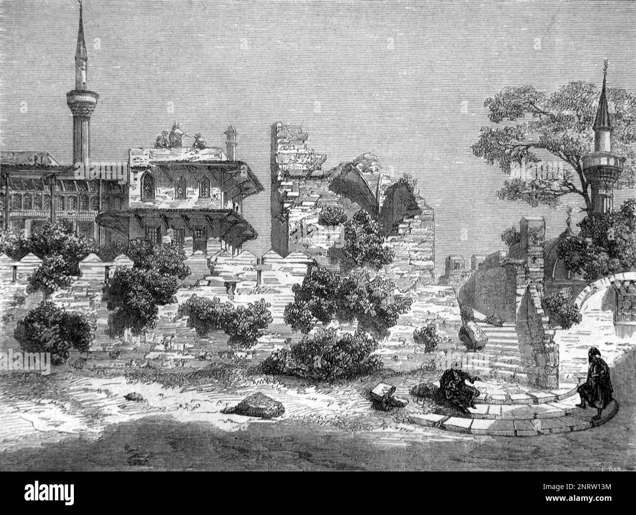 Rovine della Chiesa di nostra Signora della Vittoria, aka Santa Maria, Rodi città Grecia. Vintage Engraving o Illustrazione 1862 Foto Stock