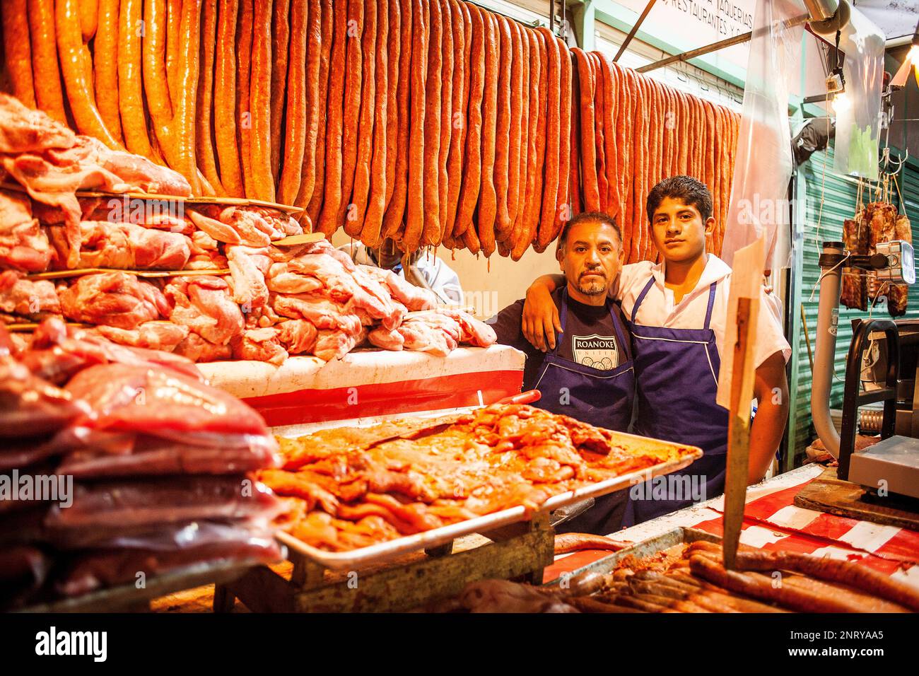 La Merced mercato, macelleria, Città del Messico, Messico Foto Stock