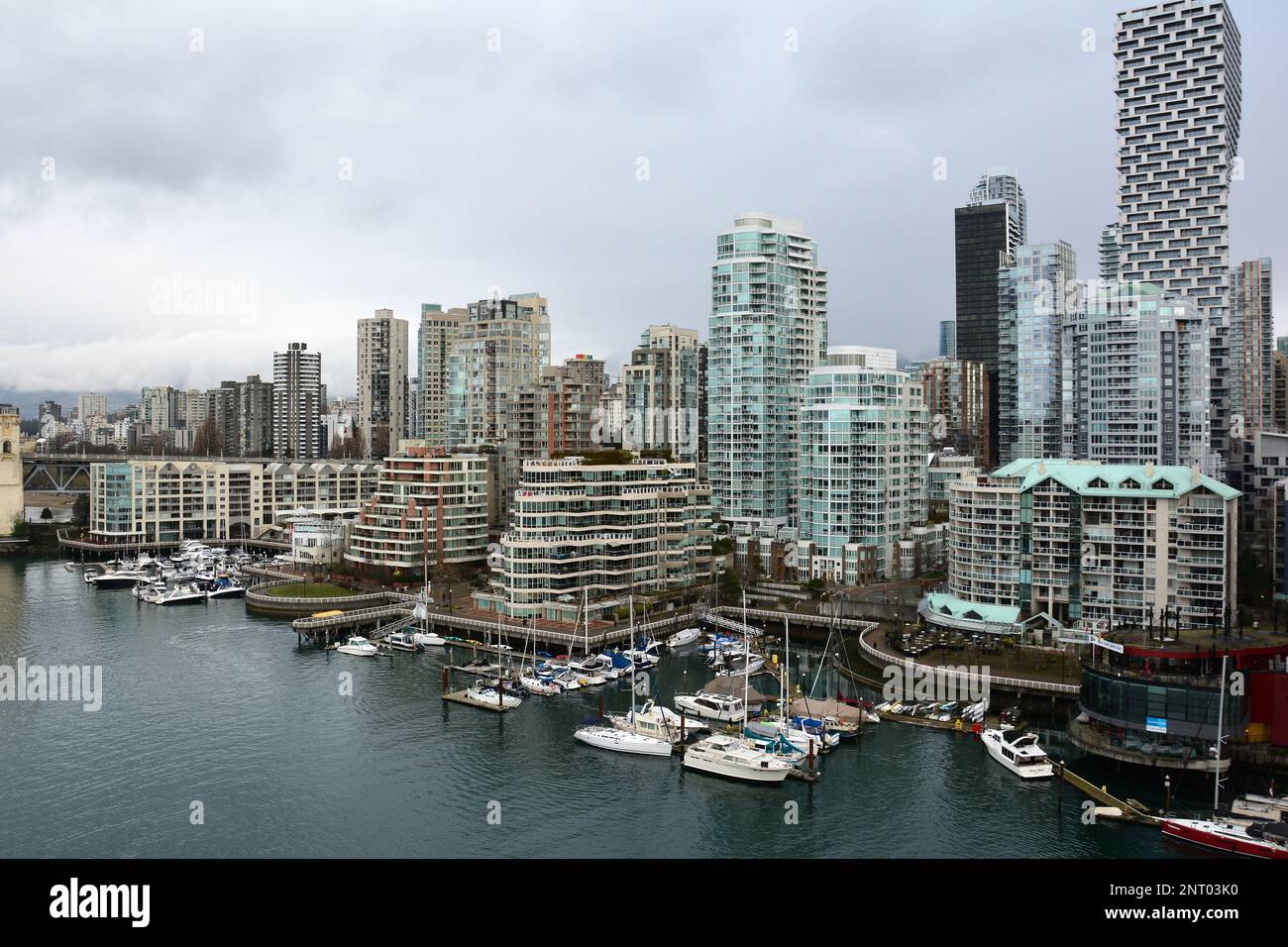 Granville Island e False Creek a Vancouver, British Columbia, Canada Foto Stock