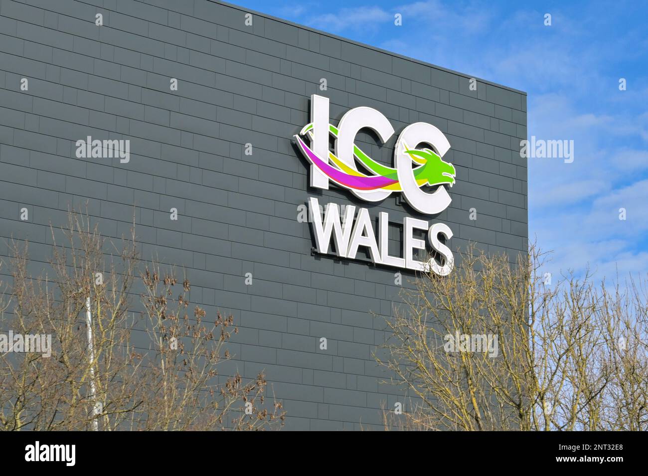 Newport, Galles - Gennaio 2023: Firma all'esterno dell'International Convention Centre presso il Celtic Manor Resort Foto Stock