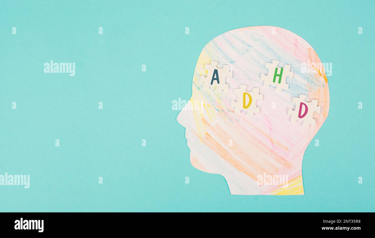 ADHD, disturbo da deficit di attenzione iperattività, salute mentale, carta colorata Foto Stock
