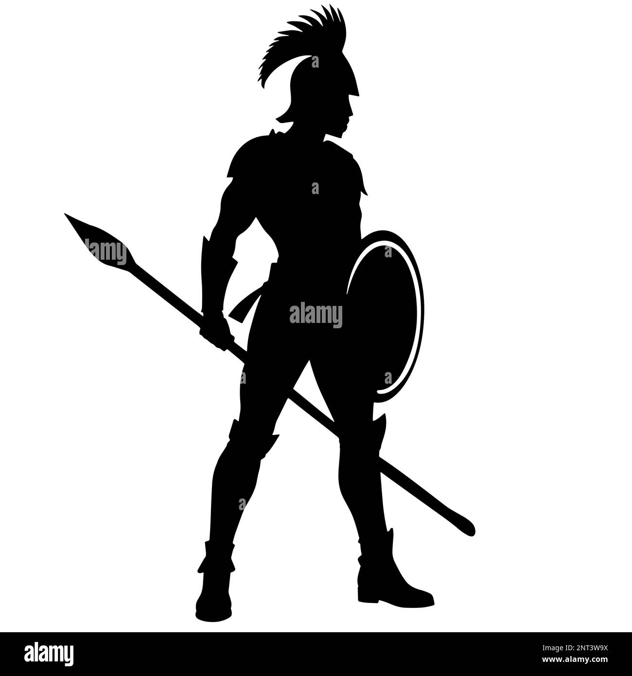Immagine di un guerriero spartano in uno stile monocromatico in bianco e nero che evoca un senso di potenza Foto Stock