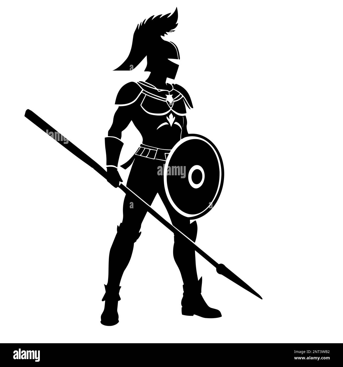 Immagine di un guerriero spartano in uno stile monocromatico in bianco e nero che evoca un senso di potenza Foto Stock