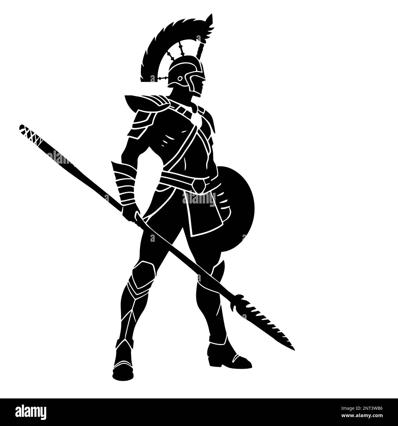 Immagine di un guerriero spartano in uno stile monocromatico in bianco e nero che evoca un senso di potenza Foto Stock
