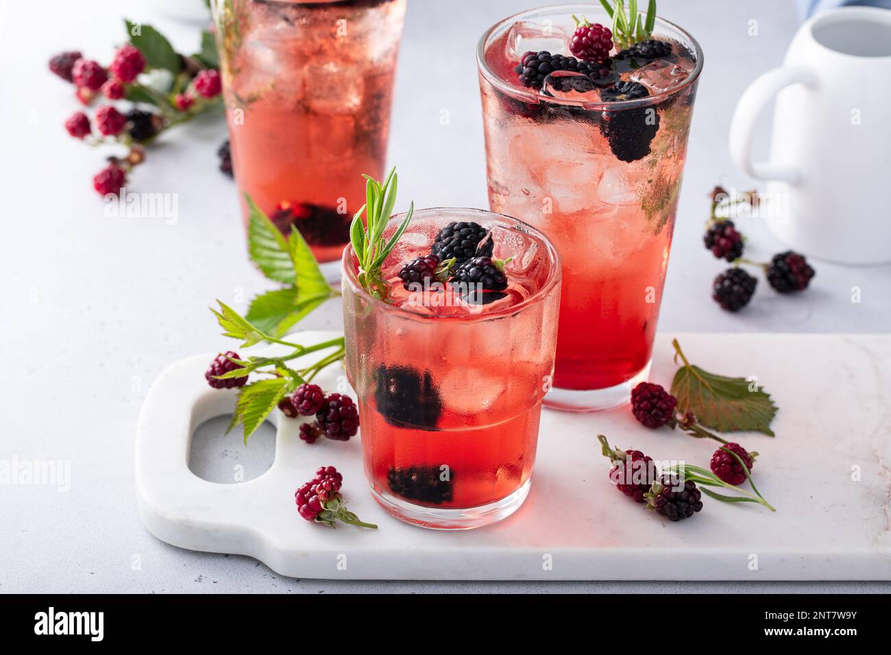 BlackBerry e rosmarino cocktail, rinfrescante estate drink idea Foto Stock