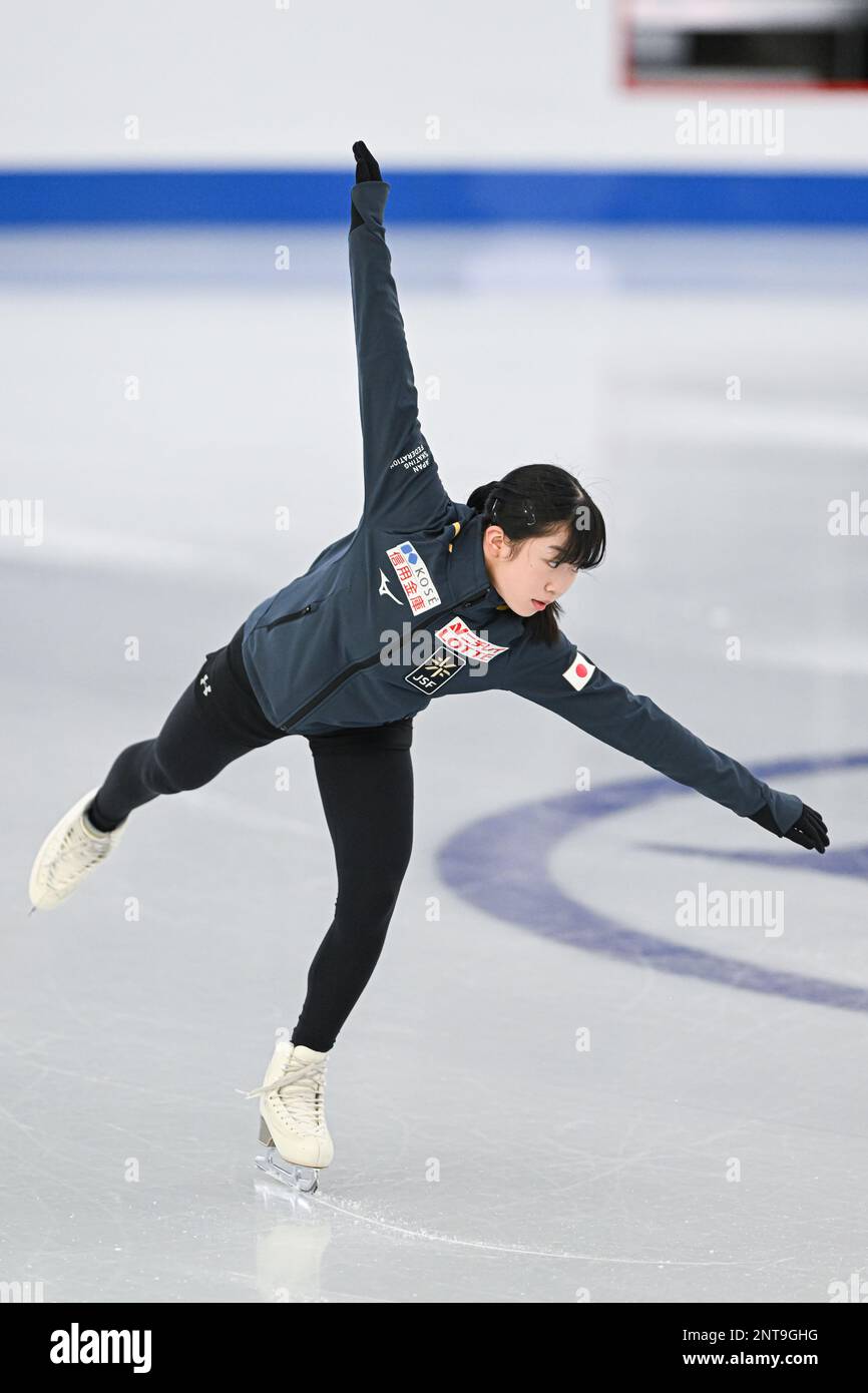 Ami NAKAI (JPN), durante le Ladies Practice, al Campionato Mondiale di SISU Junior Figure Skating 2023, al WinSport Arena, il 27 febbraio 2023 a Calgary, Canada. Credit: Raniero Corbelletti/AFLO/Alamy Live News Foto Stock