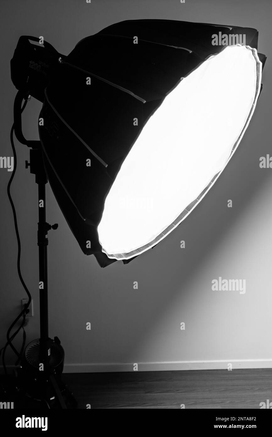 Luce bianca e nera con scatola morbida collegata Foto Stock