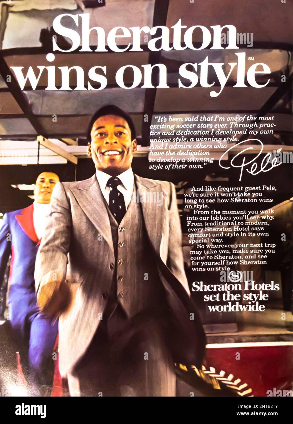 Sheraton hotels, Pele pubblicità in una rivista NatGeo, giugno 1983 Foto Stock