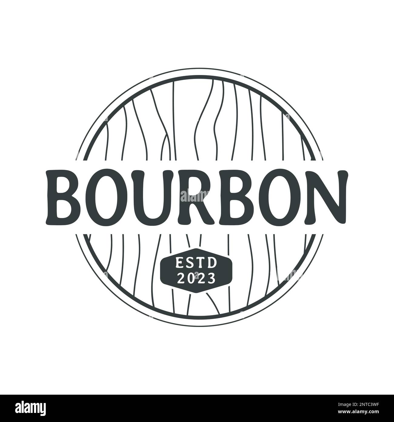 L'emblema Bourbon Wooden Barrel Keg può essere utilizzato per il design classico del logo della birra americana Illustrazione Vettoriale