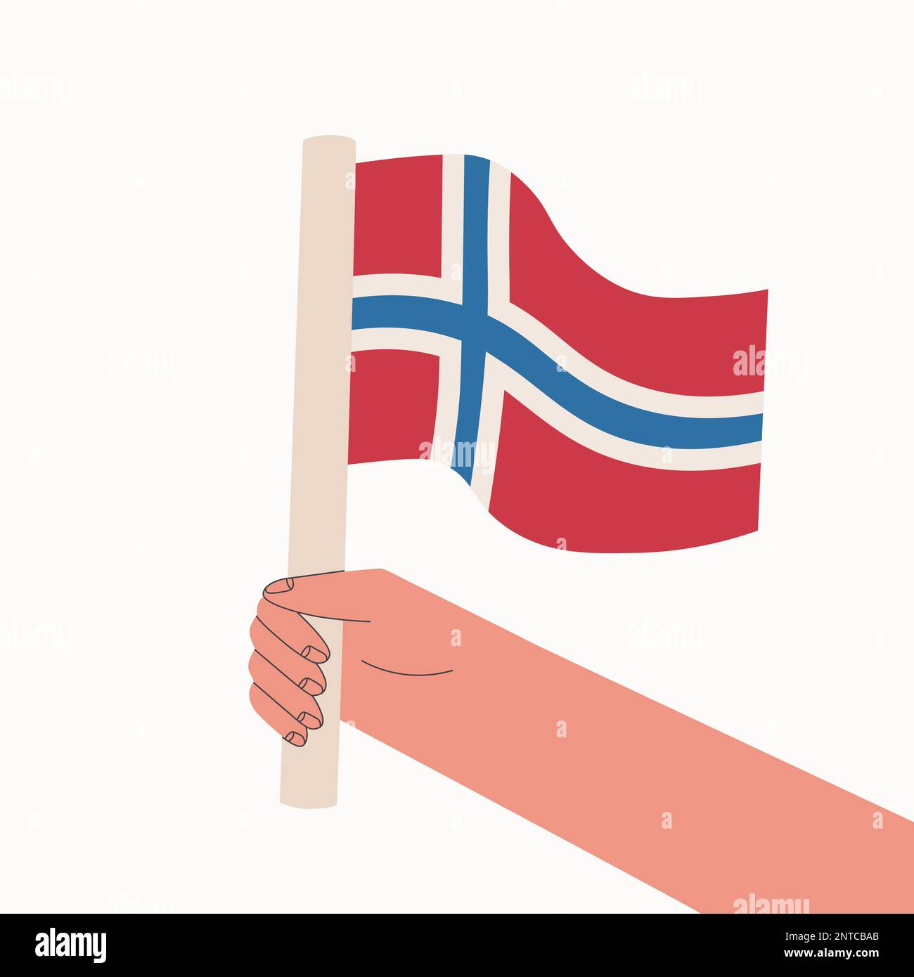 Bandiera della Norvegia. Bandiera nazionale del paese in mano. Illustrazione del cartoon vettoriale. Illustrazione Vettoriale