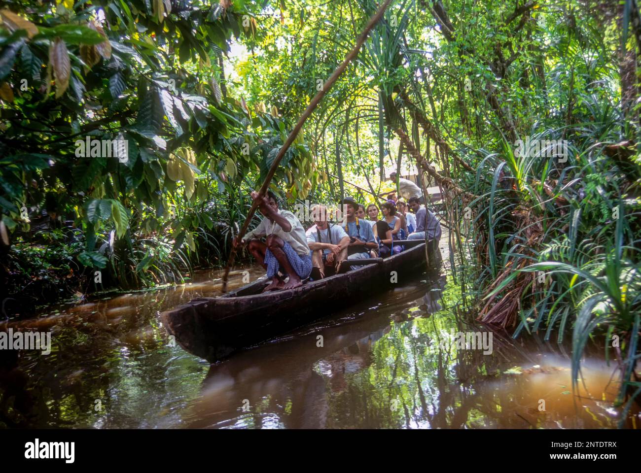 Turisti che si godono backwaters di Ettumanoor, Kerala, India, Asia Foto Stock