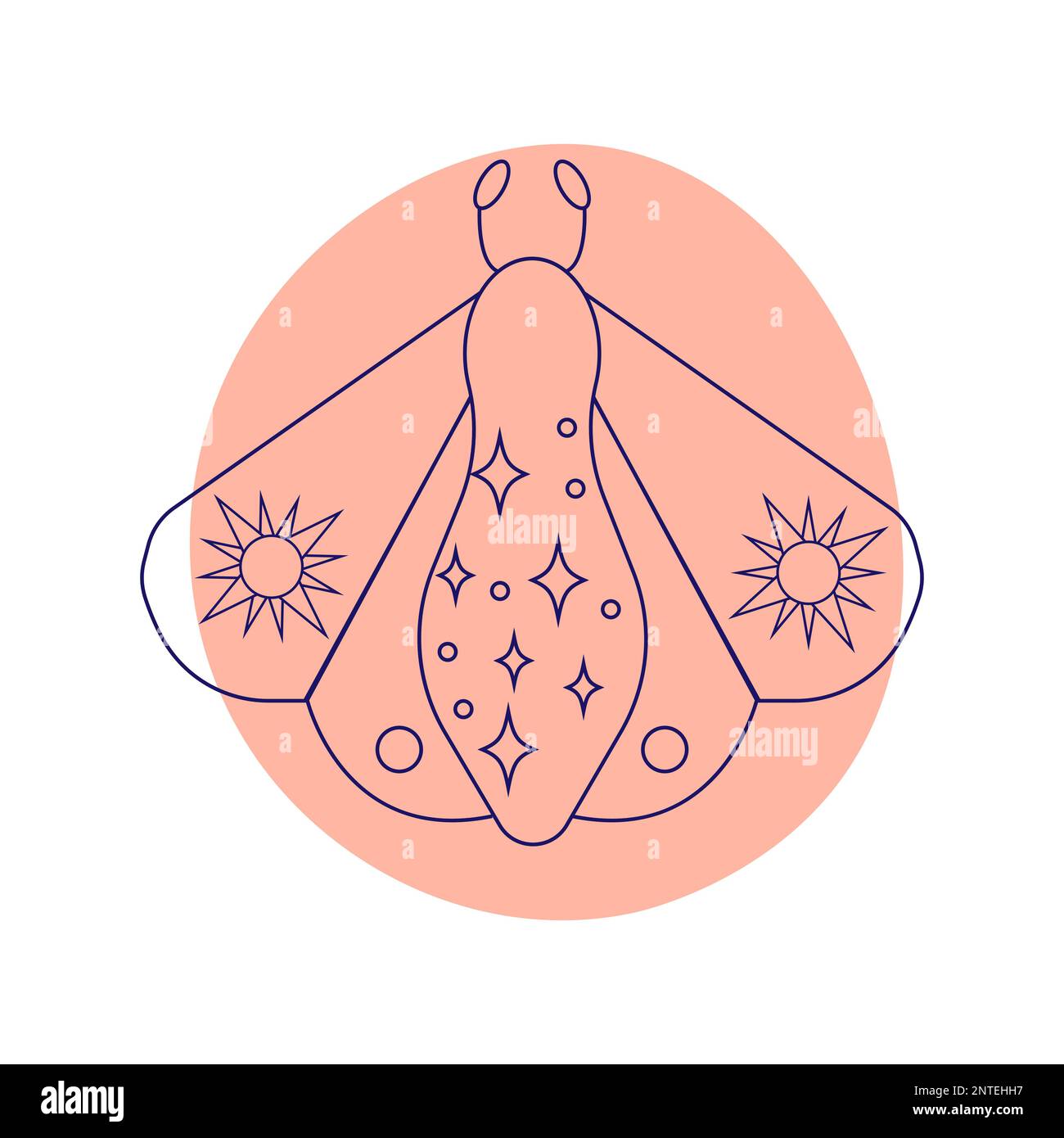 Moth. Simbolo esoterico. Lineare disegnato a mano Illustrazione Vettoriale