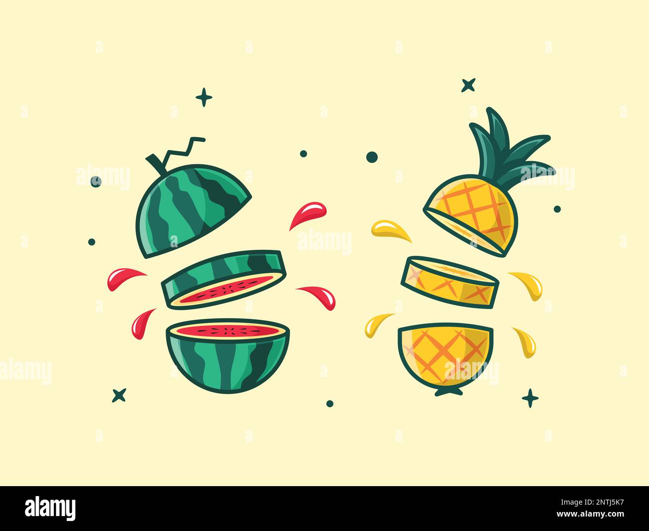 Illustrazione di anguria fresca e ananas split and squirt vettore Illustrazione. Illustrazione Vettoriale