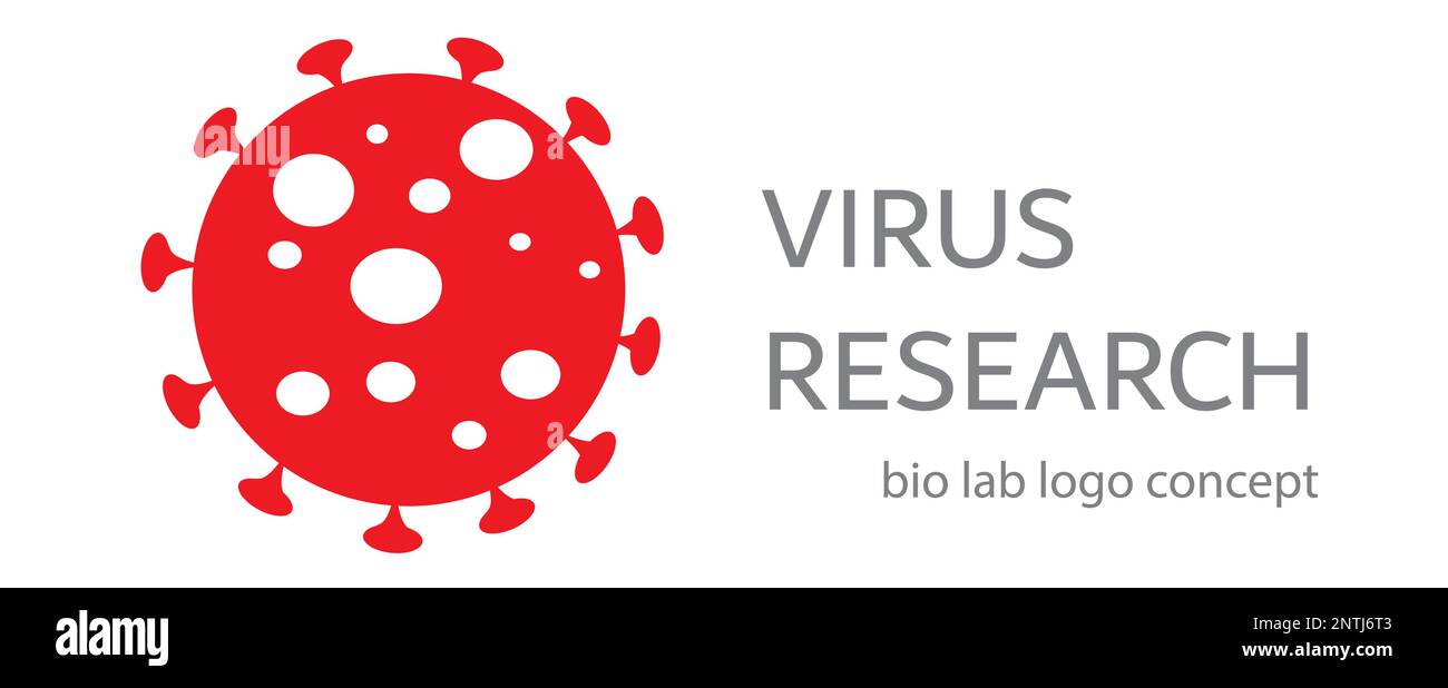 Concetto di logo del laboratorio medico, modello di logotipo di ricerca di virus, disegno di logo medico immagine vettoriale mockup Illustrazione Vettoriale