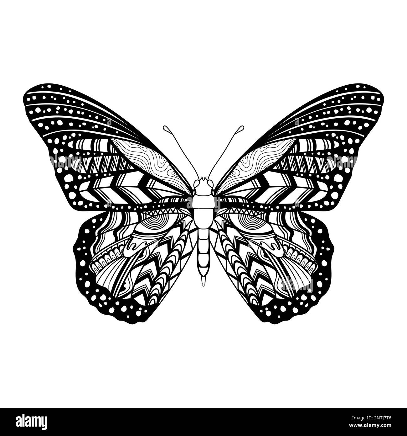 Farfalla mandala zentangle colorazione pagina illustrazione per la vostra azienda o marca Illustrazione Vettoriale