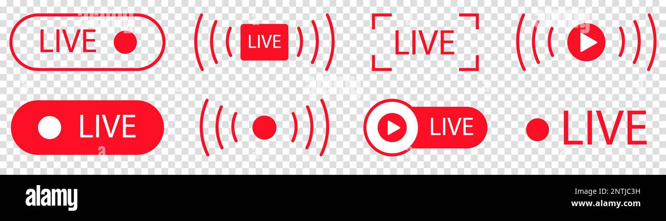 Icone di streaming live. Illustrazione vettoriale isolata su sfondo trasparente Illustrazione Vettoriale