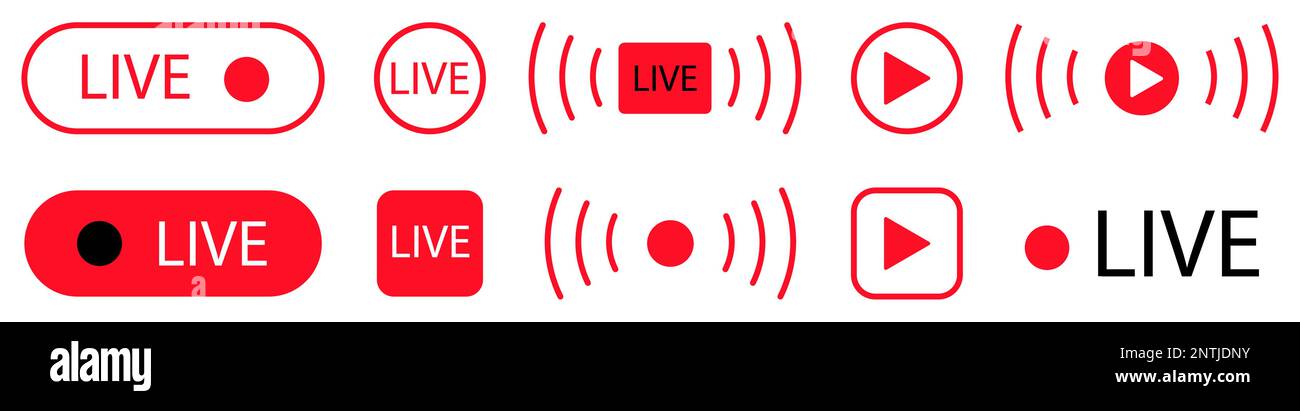 Set di icone per lo streaming live. Progettazione per lo streaming, trasmissioni dal vivo, blog, televisione, spettacoli, spettacoli dal vivo, notizie Illustrazione Vettoriale