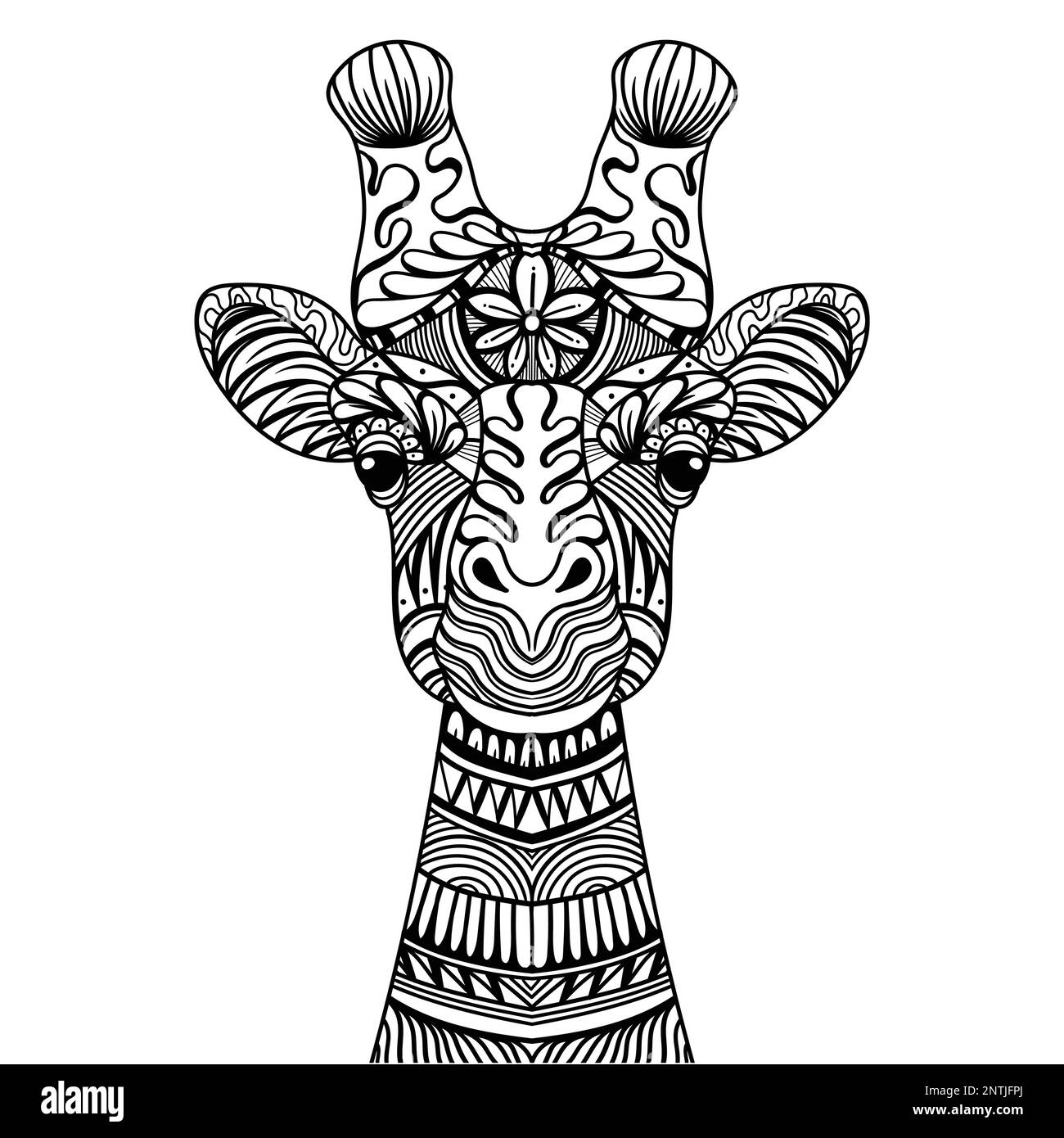 Giraffe testa mandala zentangle colorazione pagina illustrazione per la vostra azienda o marca Illustrazione Vettoriale
