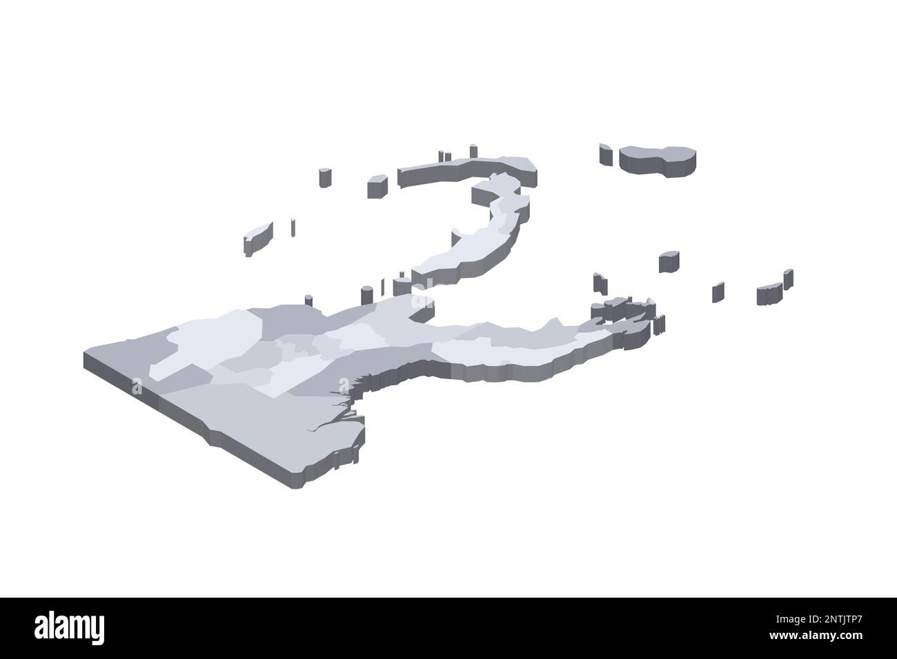 Papua Nuova Guinea carta politica delle divisioni amministrative - province, regione autonoma e Distretto della capitale Nazionale. Mappa vettoriale vuota isometrica 3D in tonalità di grigio. Illustrazione Vettoriale