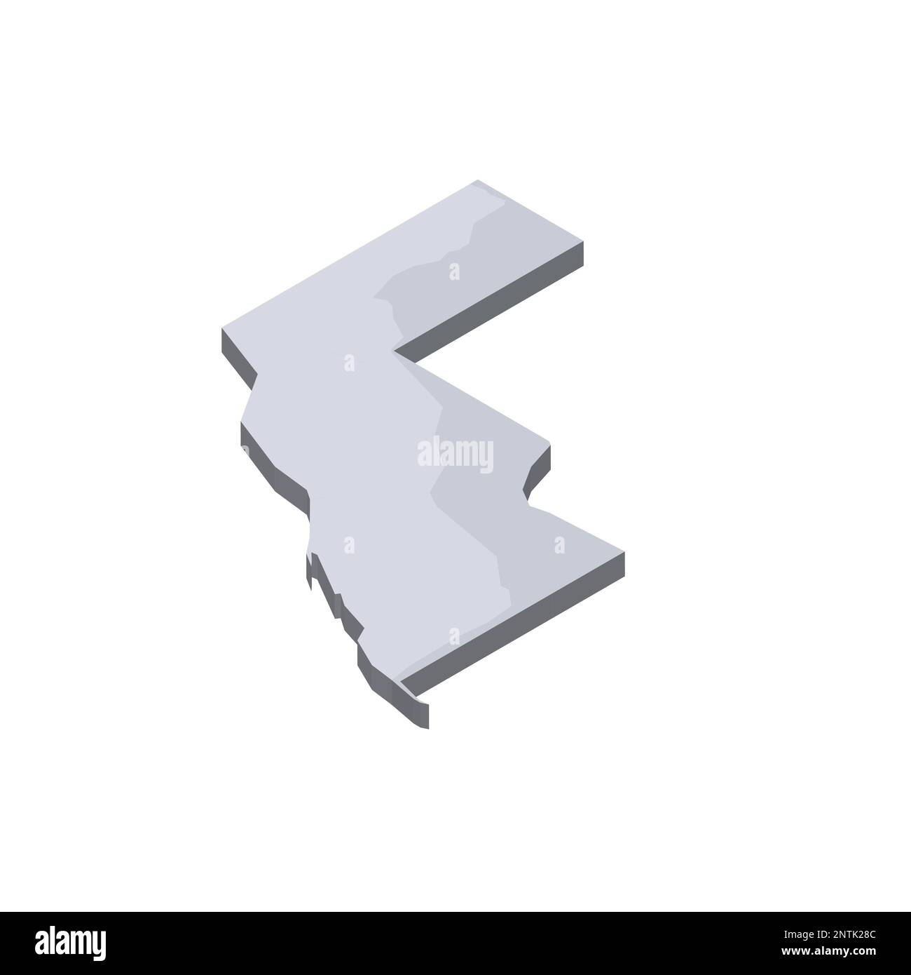 Mappa occidentale della terra divisa tra il Marocco e la Repubblica Araba Democratica del Sahara dal Muro del Sahara Occidentale del Marocco. Mappa vettoriale vuota isometrica 3D in tonalità di grigio. Illustrazione Vettoriale