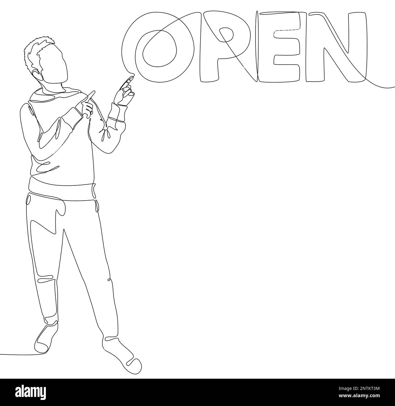 Una linea continua di Open. Concetto di vettore di illustrazione a linea sottile. Disegno di contorno idee creative. Illustrazione Vettoriale