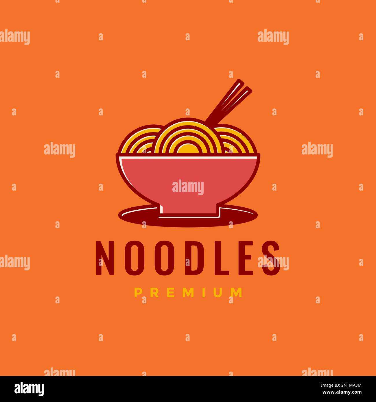 cibo delizioso gusto noodle piccante ciotola chopstick colorato logo disegno vettore icona illustrazione Illustrazione Vettoriale