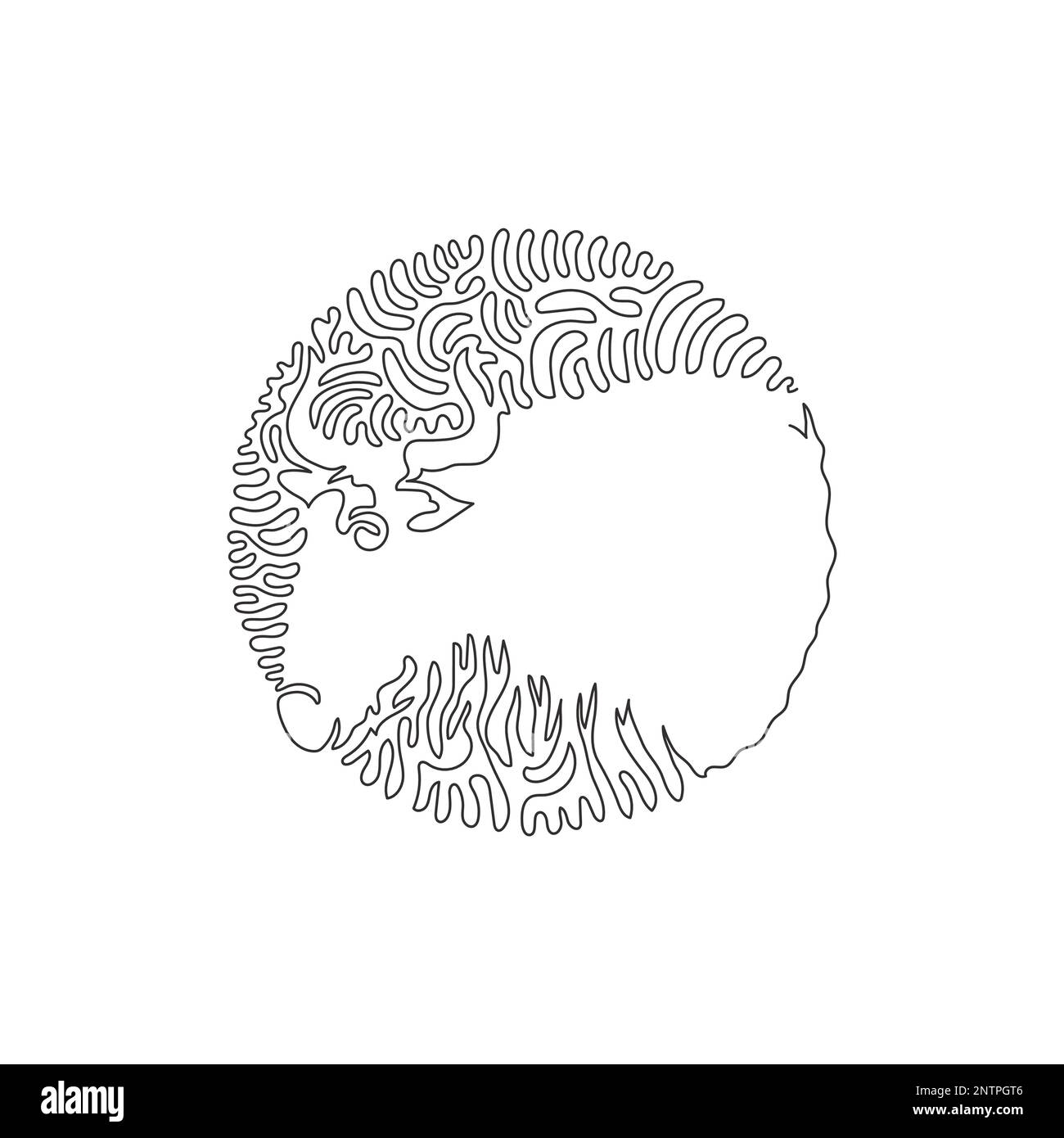 Disegno continuo di una linea di erbivori arte astratta mammifero in cerchio. Illustrazione vettoriale modificabile a riga singola delle trombe, simile a quella di tipo cowlike Illustrazione Vettoriale