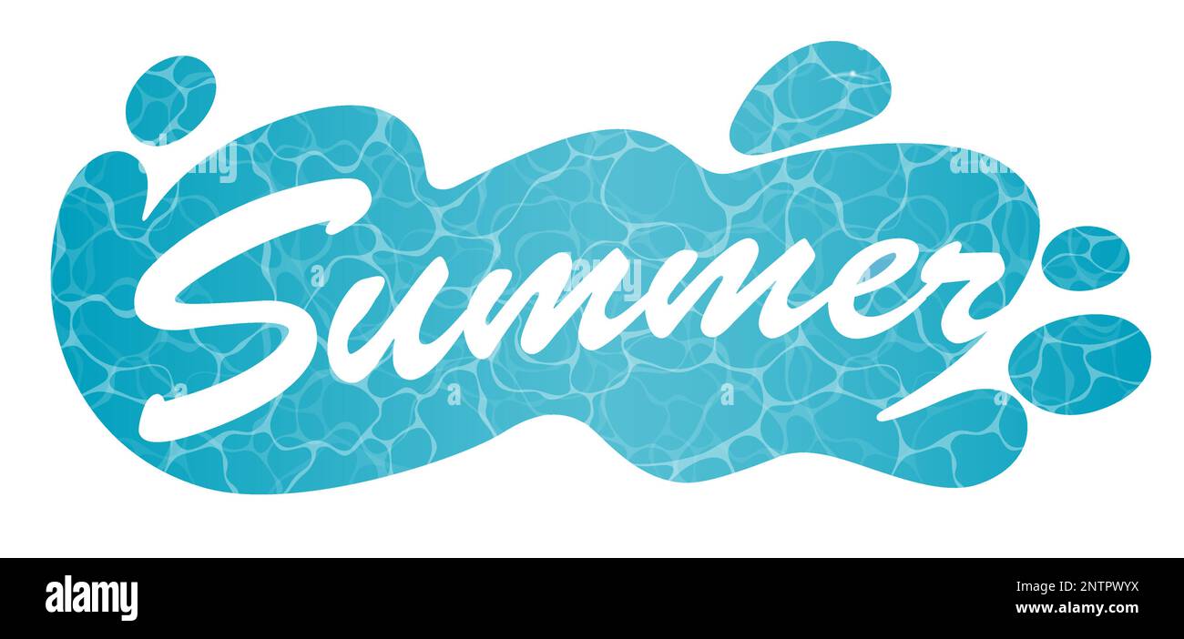 Logo Vector Summer con motivo ad acqua increspata e alberi di palma isolati su sfondo bianco, illustrazione vettoriale. Illustrazione Vettoriale