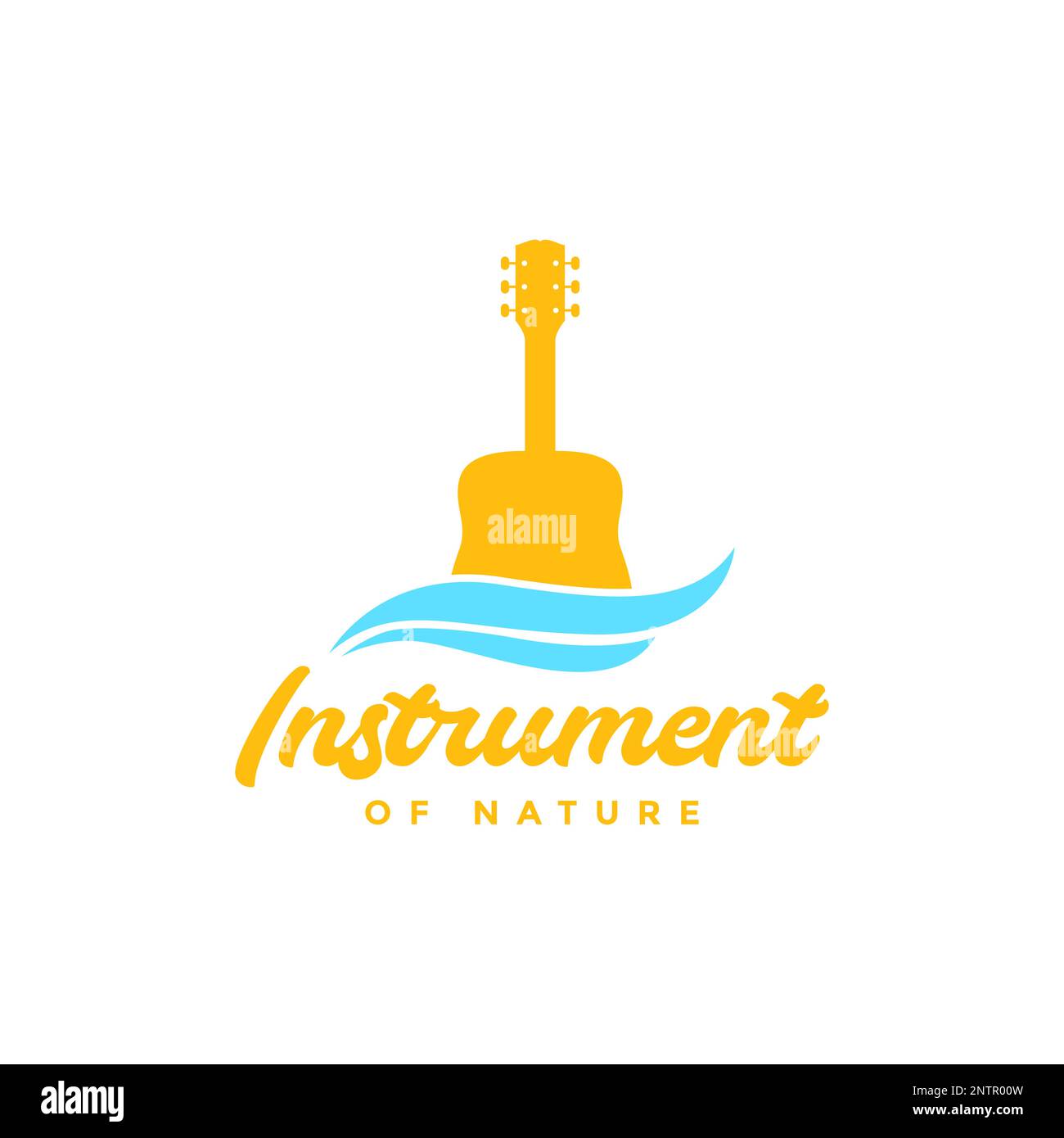 natura acqua all'aperto musica strumento acustico chitarra logo disegno vettore icona illustrazione Illustrazione Vettoriale