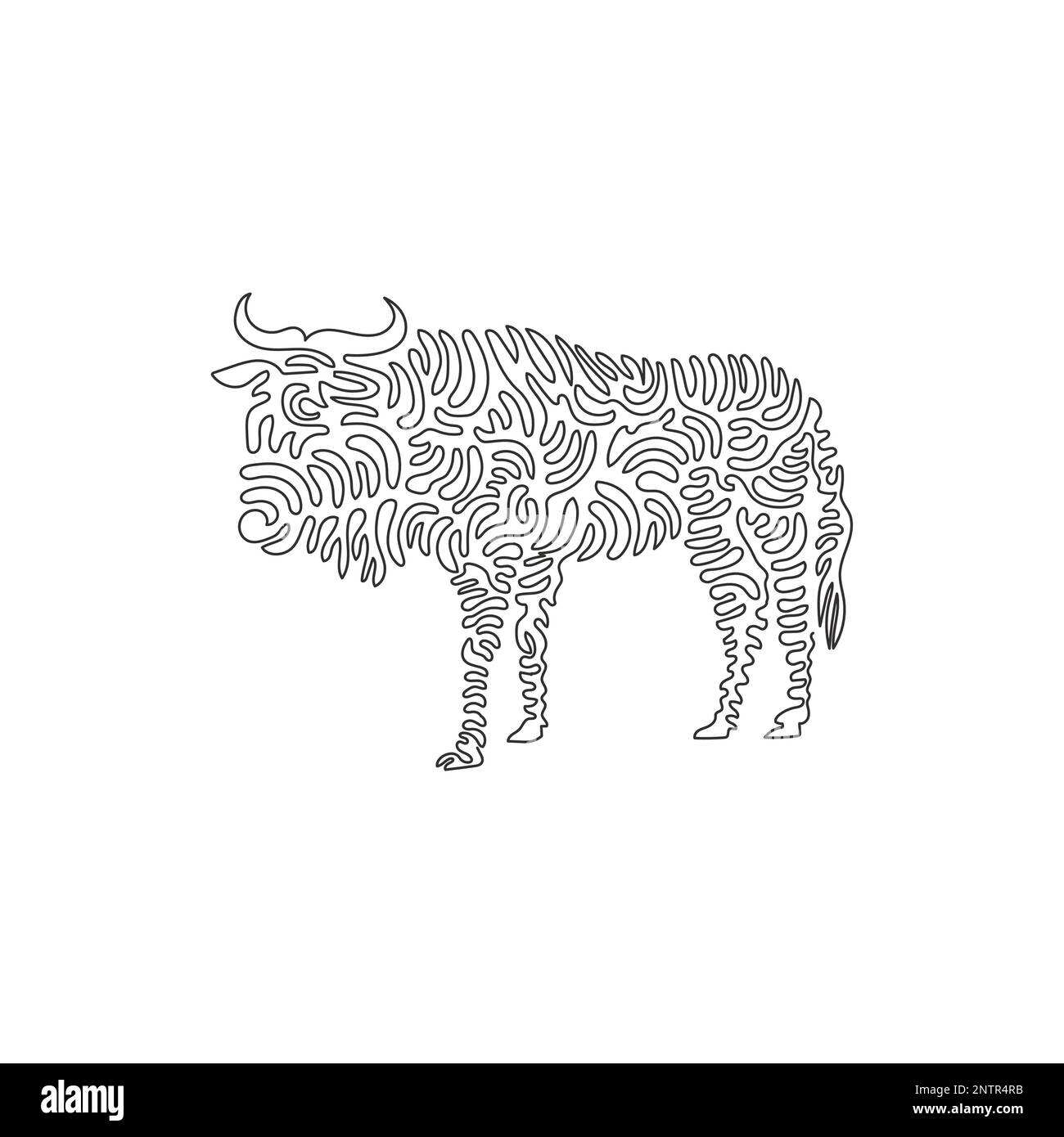 Singolo riccio una linea disegno di carino wildebeest astratto arte Disegno a linee continue illustrazione vettoriale di wildebeest ha una barba lunga Illustrazione Vettoriale