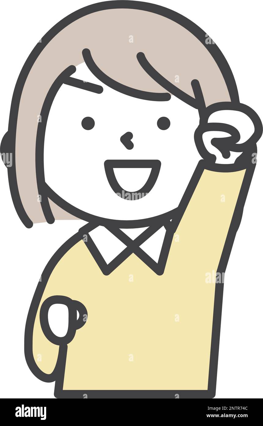 Una ragazza sorridente che fa una posa di budella. Semplici illustrazioni di stile con contorni. Scuola elementare o ragazza asilo. Illustrazione Vettoriale