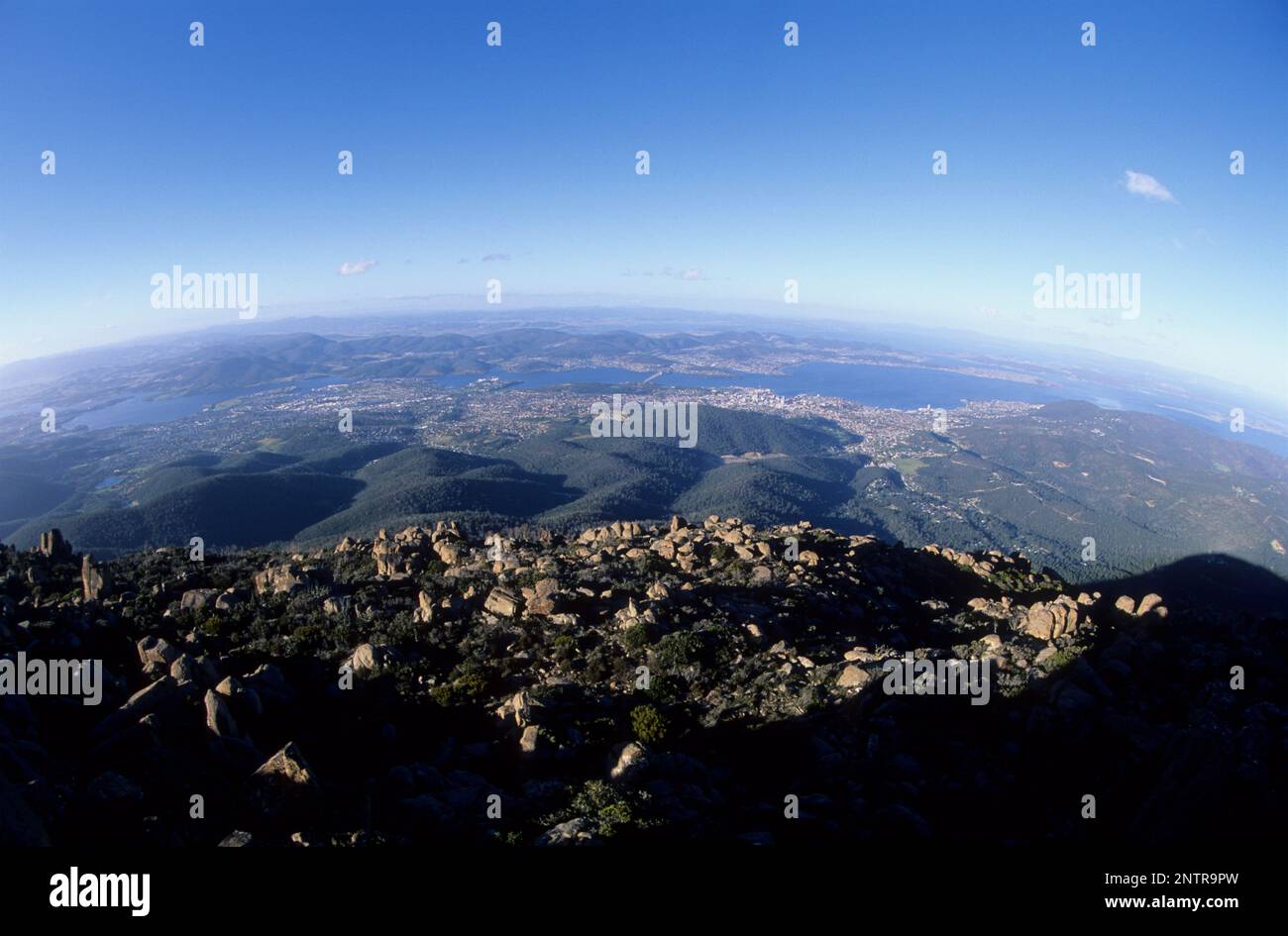 Australia, Tasmania, la vista su Hobart e dintorni dal Monte Wellington. Foto Stock