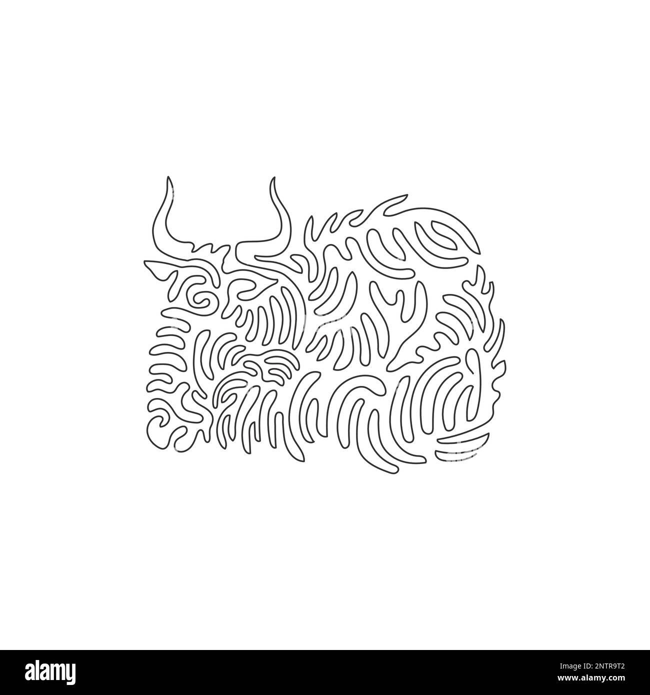 Curva continua una linea di disegno della curva energica wildebeest astratta Illustrazione vettoriale modificabile a linea singola dell'elegante corno di wildebeest Illustrazione Vettoriale