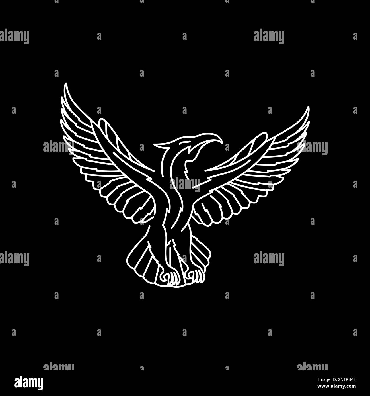 animale uccello volante phoenix fata coda leggenda linea arte minimalista logo design vettore Illustrazione Vettoriale