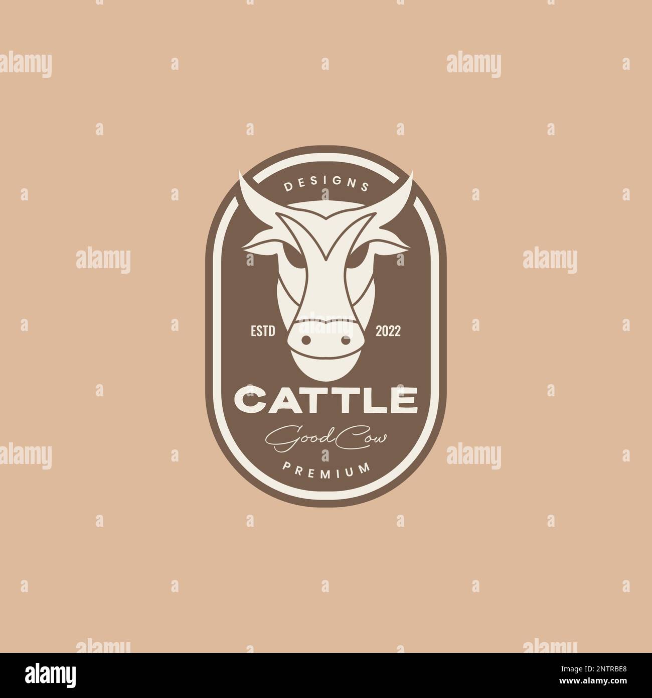 testa mucca grasso carne bestiame bovino latte griglia arrosto badge vintage logo disegno vettore icona illustrazione Illustrazione Vettoriale