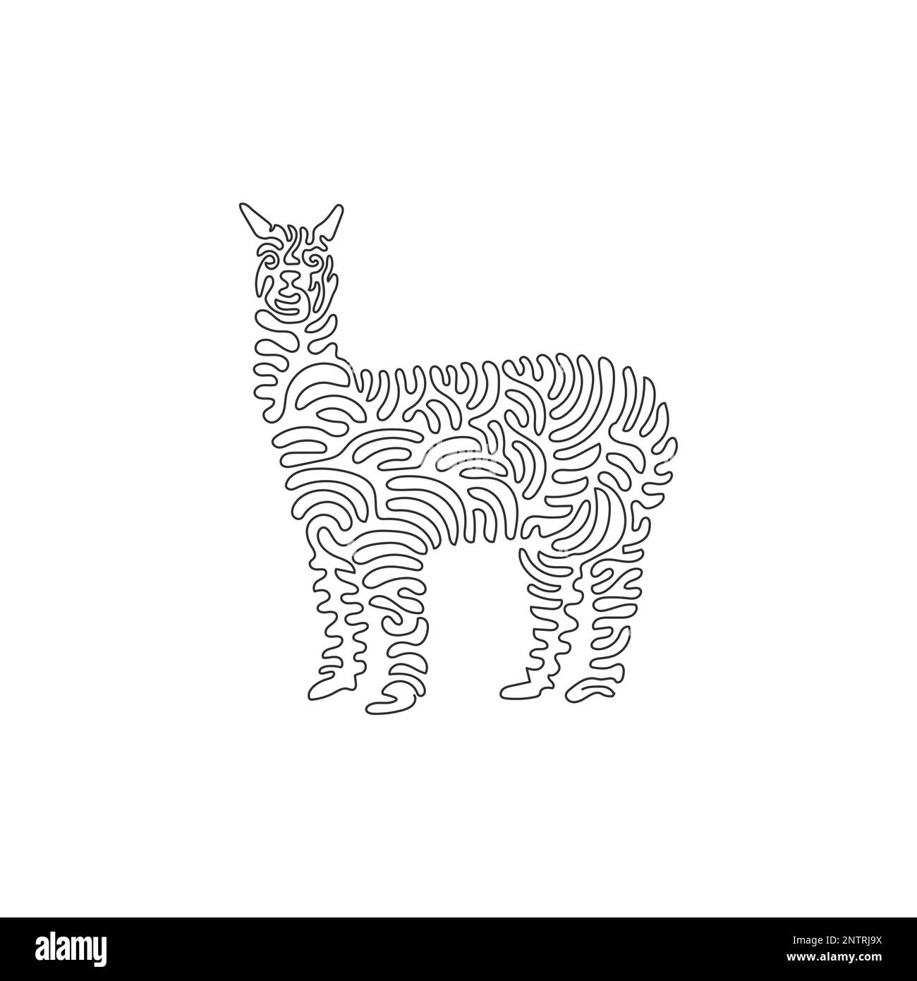 Disegno a linea continua di alpaca intelligente astratta Disegno a linea continua stile di illustrazione di animali sociali alpaca amichevoli Illustrazione Vettoriale