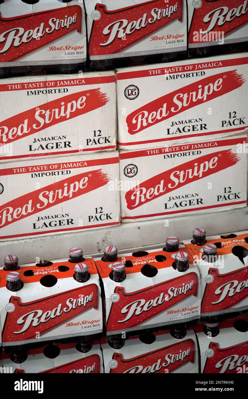 Birra a strisce rosse, la birra della Giamaica. Foto Stock