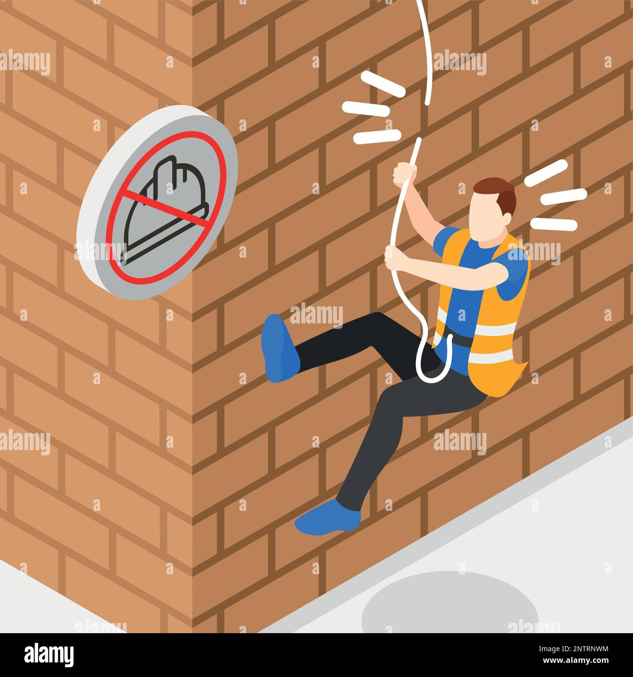 Precauzioni di sicurezza sul luogo di lavoro concetto isometrico con l'uomo che cade da alto vettore illustrazione Illustrazione Vettoriale