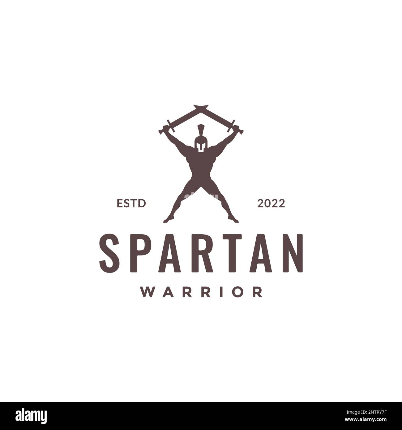 guerriero spartano con le spade guerra regno leggenda hipster logo disegno vettore icona illustrazione Illustrazione Vettoriale