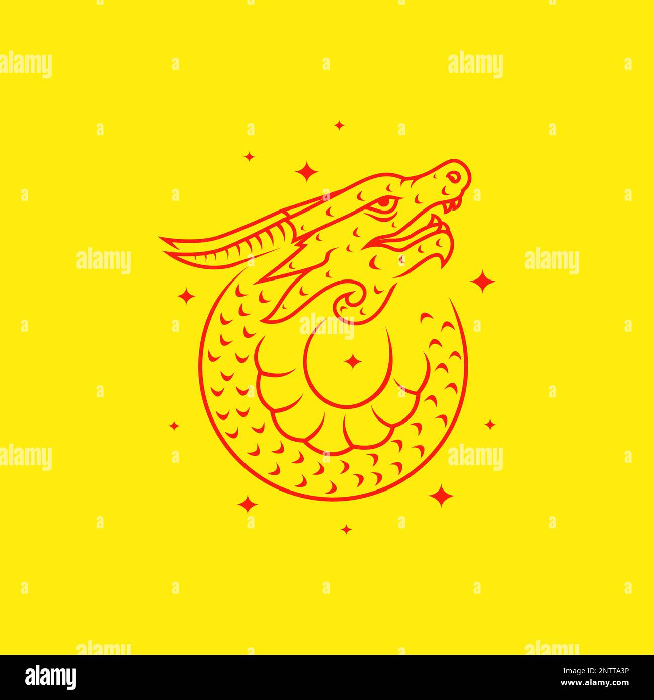 antico drago serpente cultura cinese cerchio semplice linea logo vettore di design Illustrazione Vettoriale