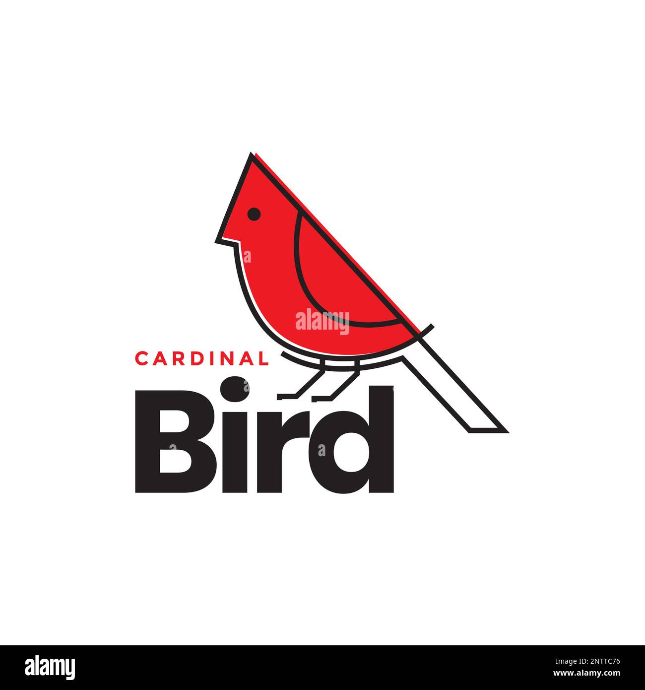 animale uccello piccolo cardinale arroccato semplice astratto colorato rosso linea vettore minimo logo design Illustrazione Vettoriale